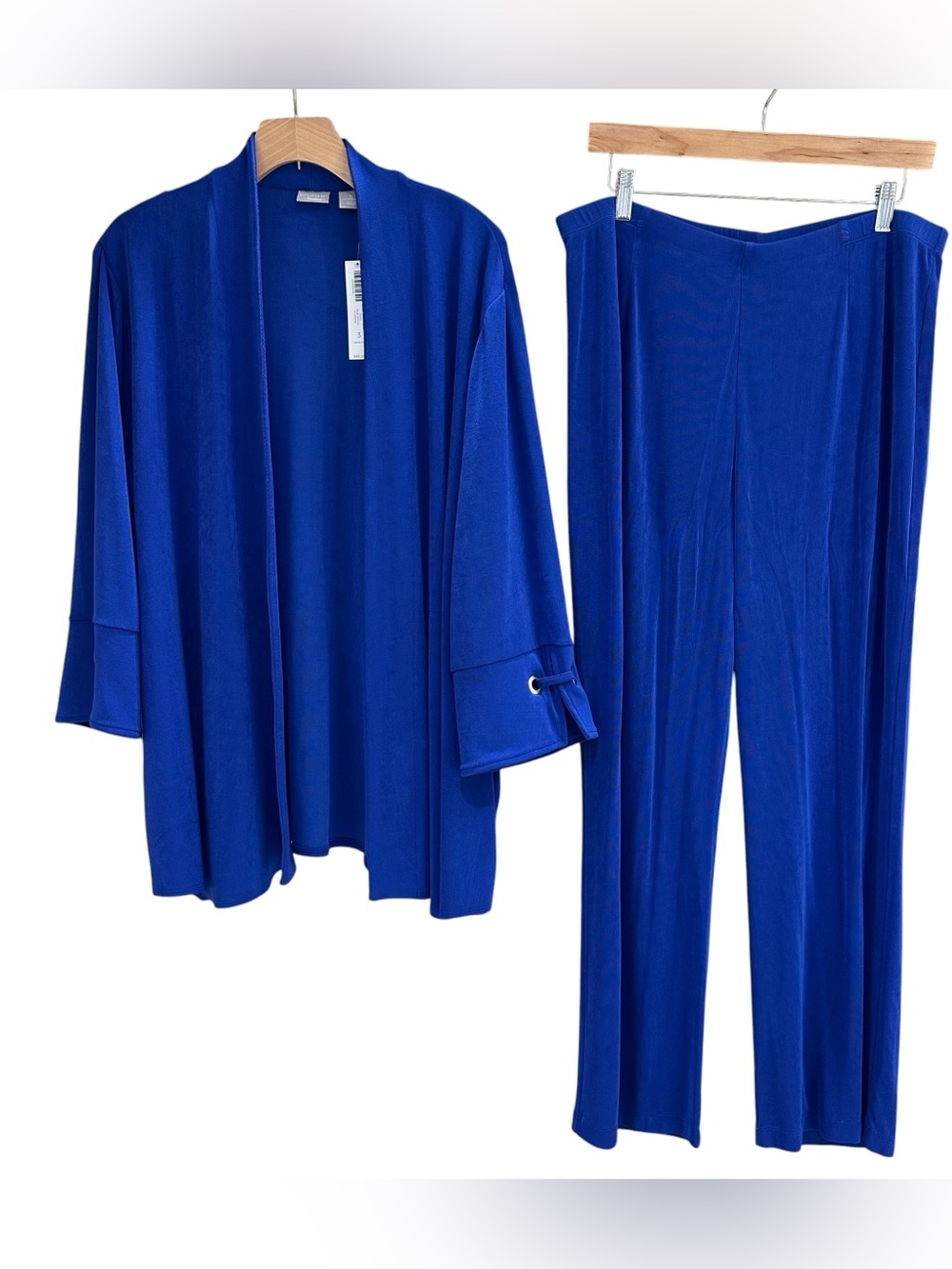 Chico's Travelers Blue 2 Piece Set Slinky Knit Cardigan Pants Size 3 US 16-18 XL